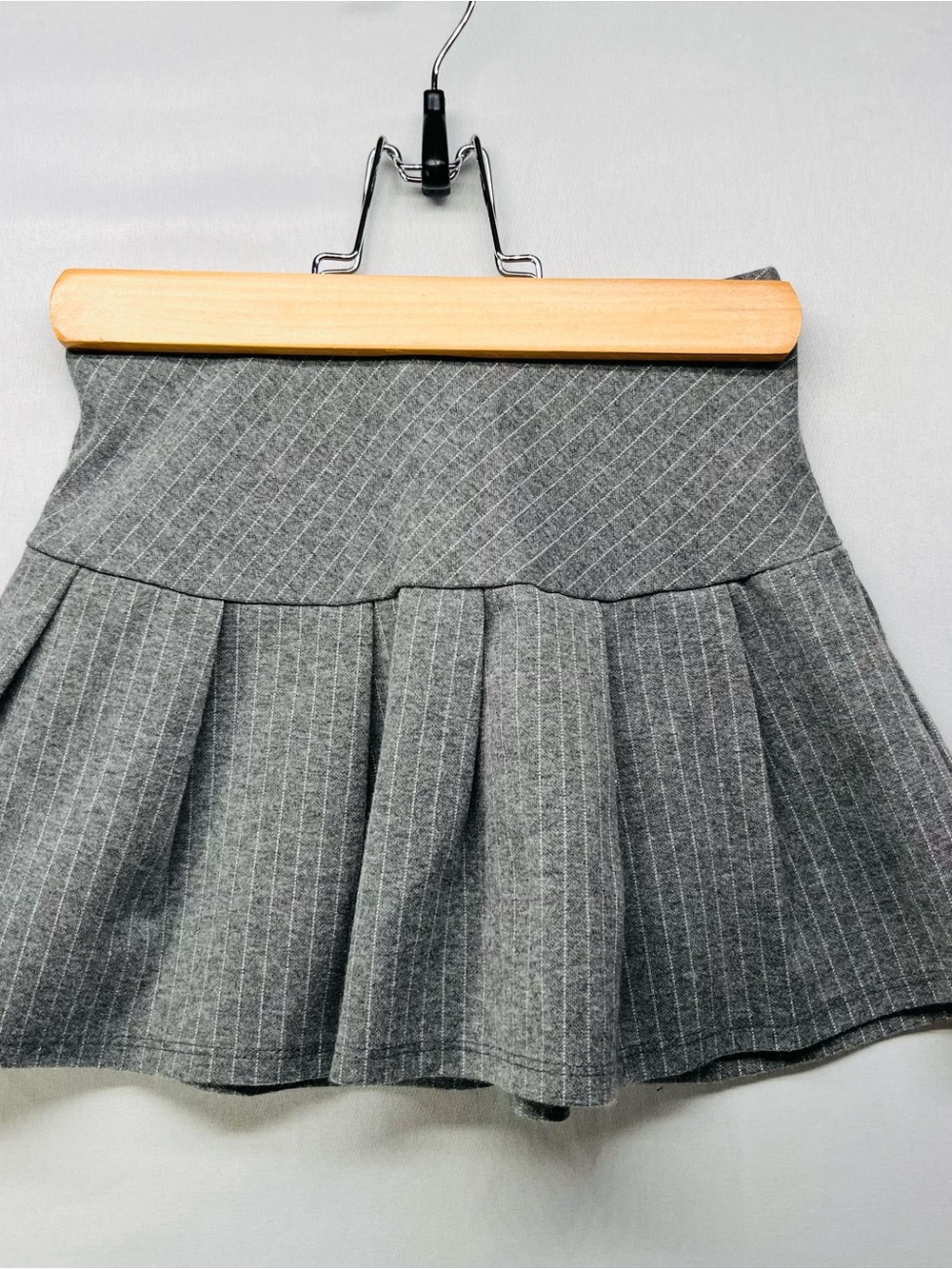 Grey Pinstripe Pleated Skirt